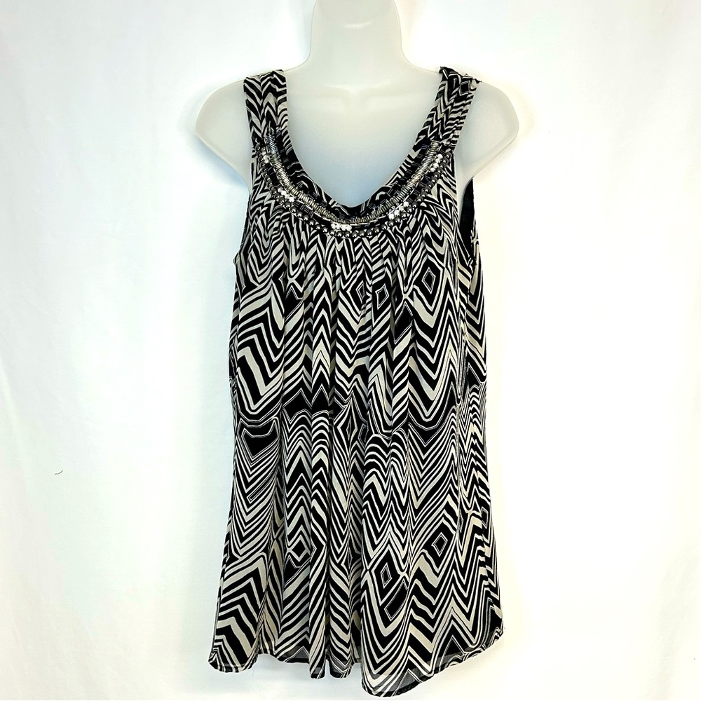 Express Sleeveless Tunic Top Blouse Size S 100% Silk Studs Beads Pleats Preppy